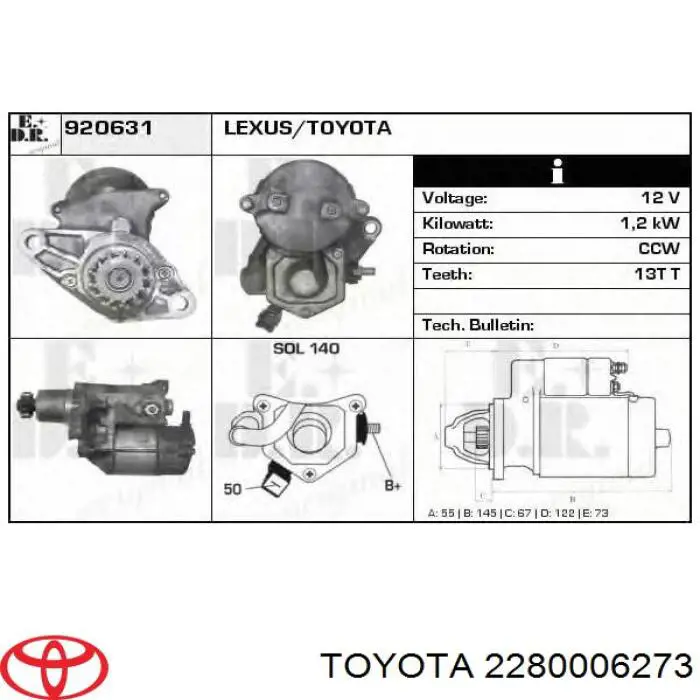 Comprar 2280006273 Toyota Motores de arranque