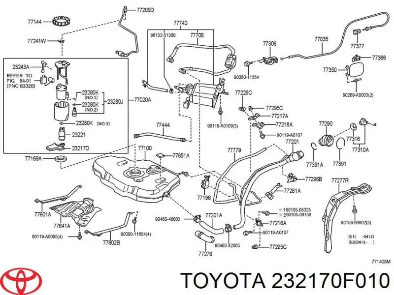 Filtro, unidad alimentación combustible Toyota 232170F010