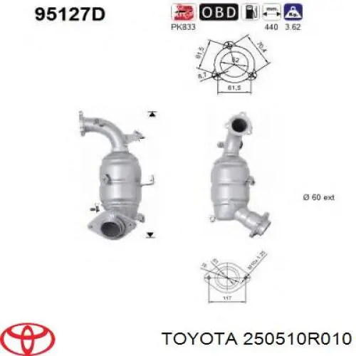 Catalizador Toyota 250510R010 precio, desde 364,23 EUR