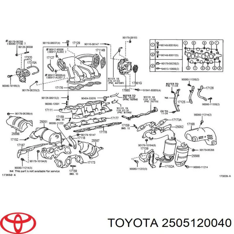 2505120040 Toyota colector de escape, derecha