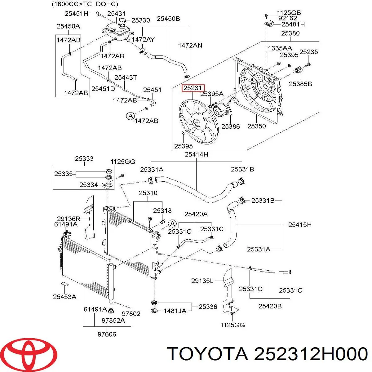 252312H000 Toyota rodete ventilador, refrigeración de motor