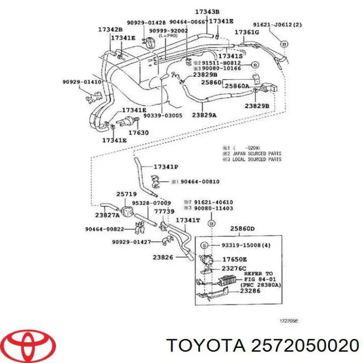 2572050020 Toyota valvula de purga del catalizador