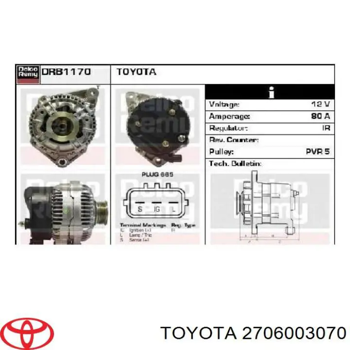 2706003070 Toyota Alternador de coche