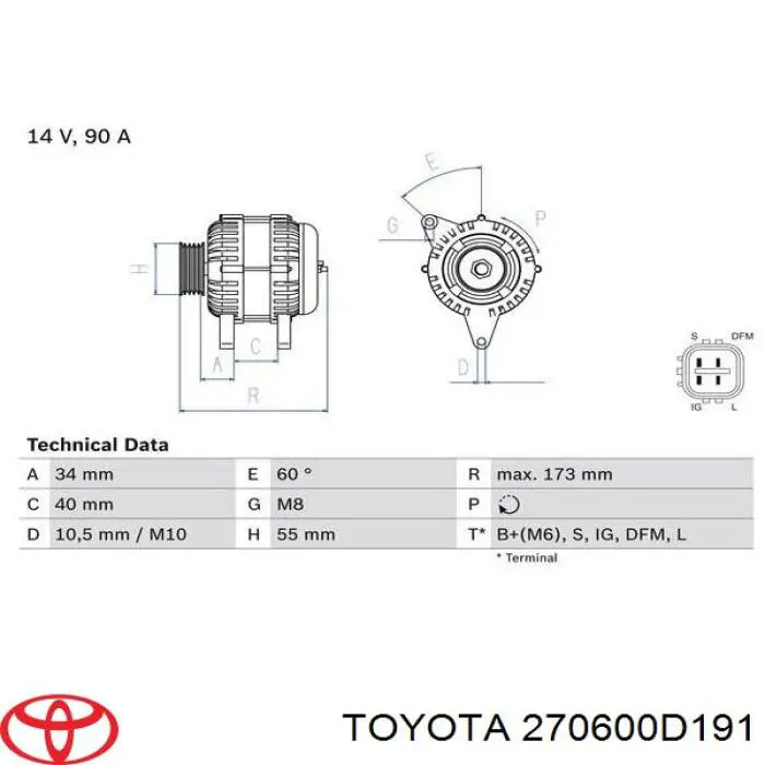 Alternador del motor Toyota 270600D191 precio, desde 172,86 EUR