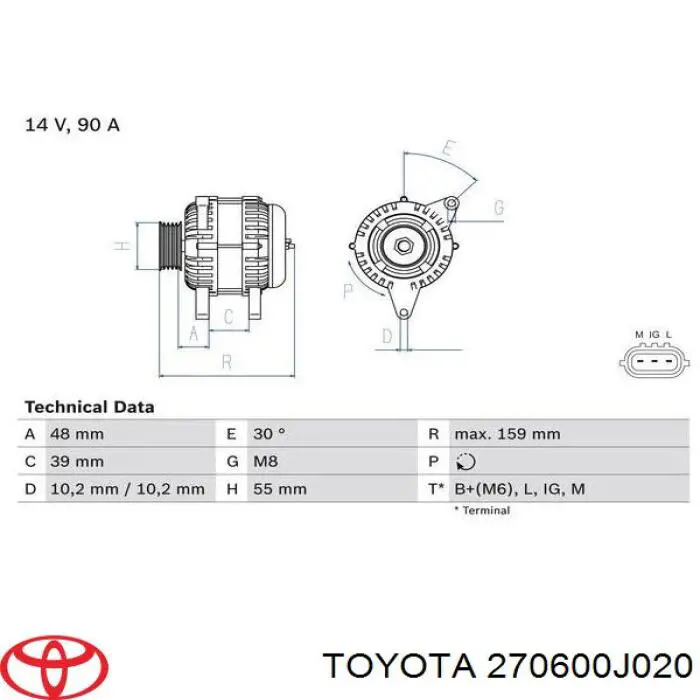 270600J020 Toyota alternador