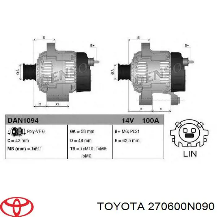 Alternador del motor Toyota 270600N090 precio, desde 174,24 EUR