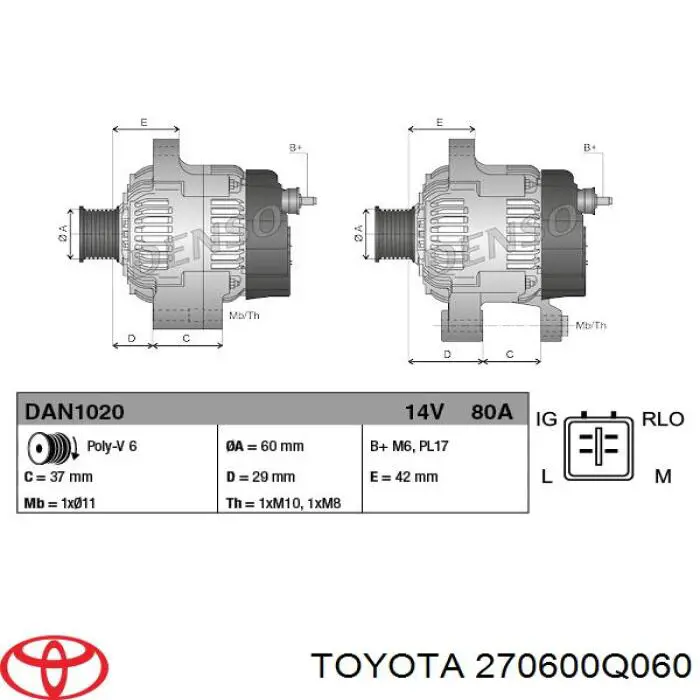 Alternador 270600Q060 Toyota