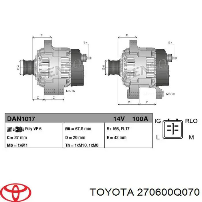 Alternador del motor Toyota 270600Q070 precio, desde 231,09 EUR