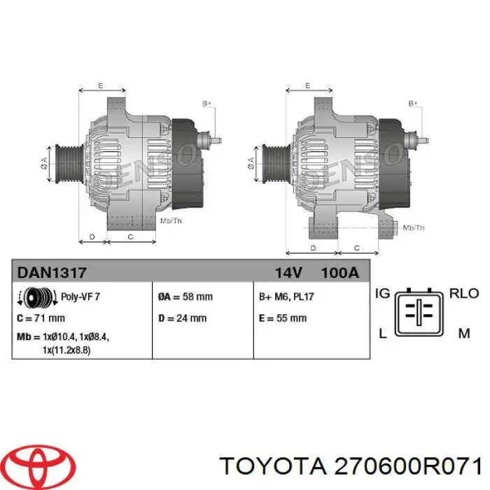 270600R071 Toyota alternador