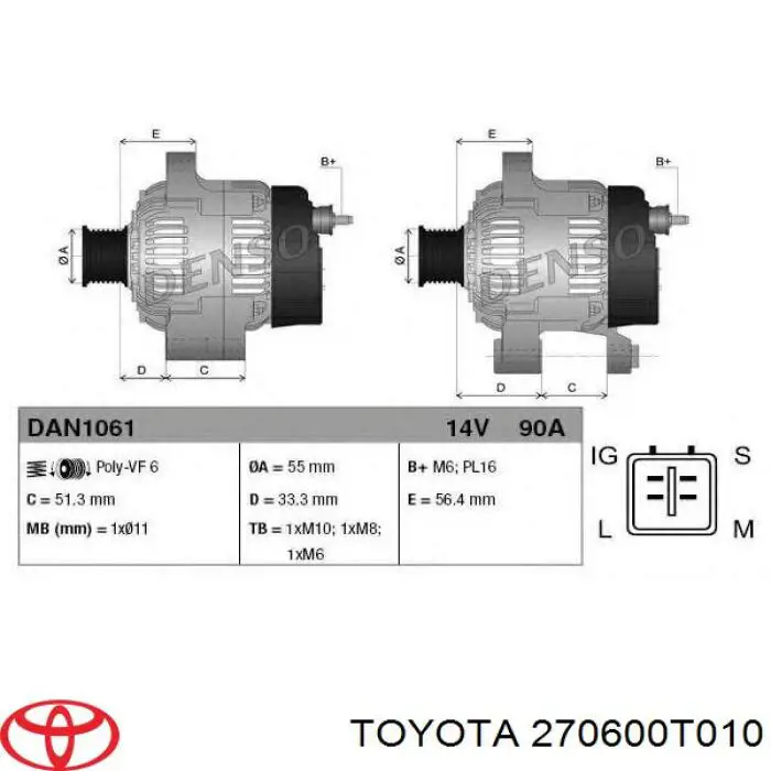 270600T012 Toyota alternador