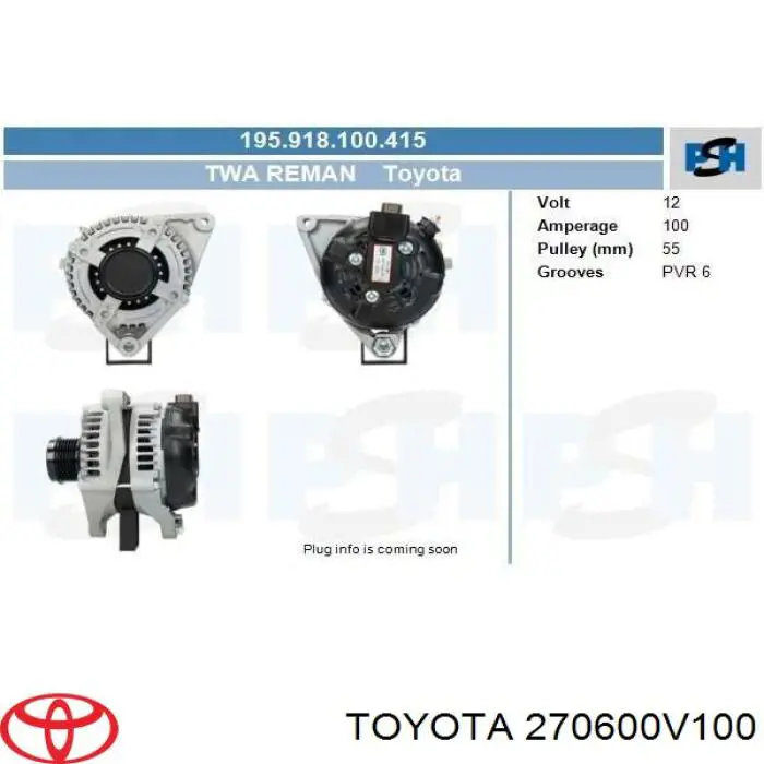 270600V100 Toyota alternador