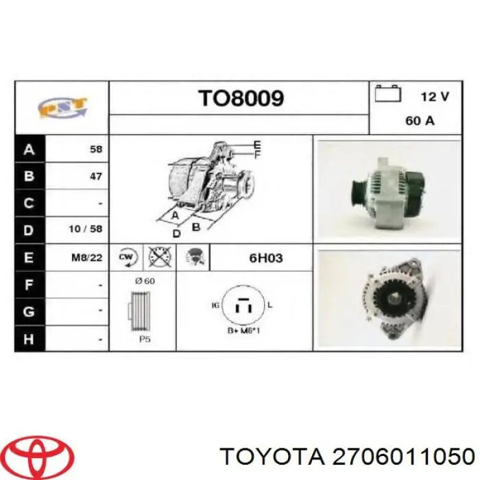 2706011050 Toyota alternador