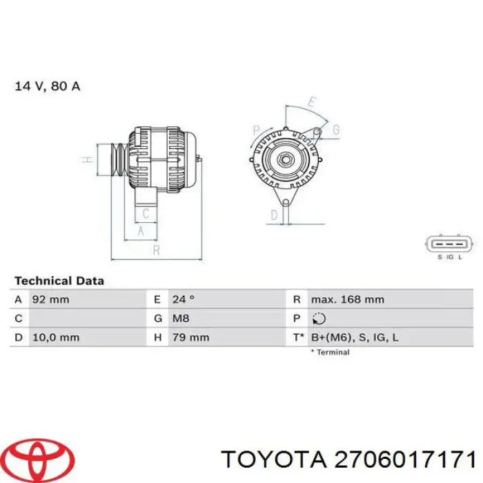 Alternador 2706017171 Toyota