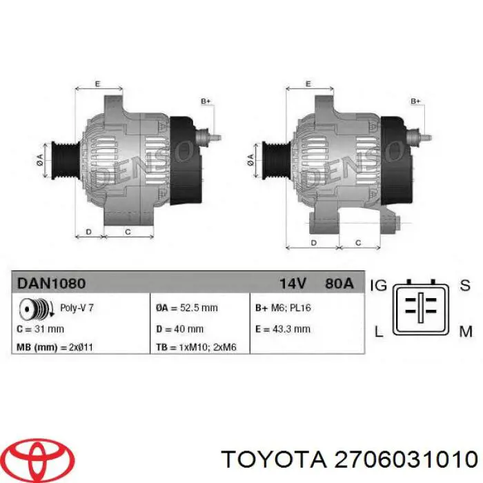 Alternador 2706031010 Toyota