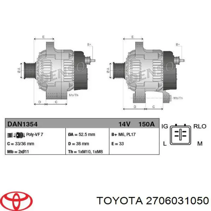 2706031050 Toyota Alternador de coche