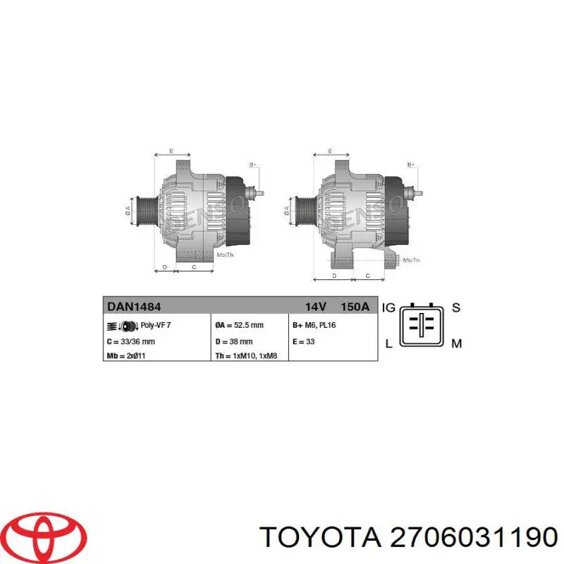 Alternador del motor Denso DAN1484 precio, desde 264,16 EUR
