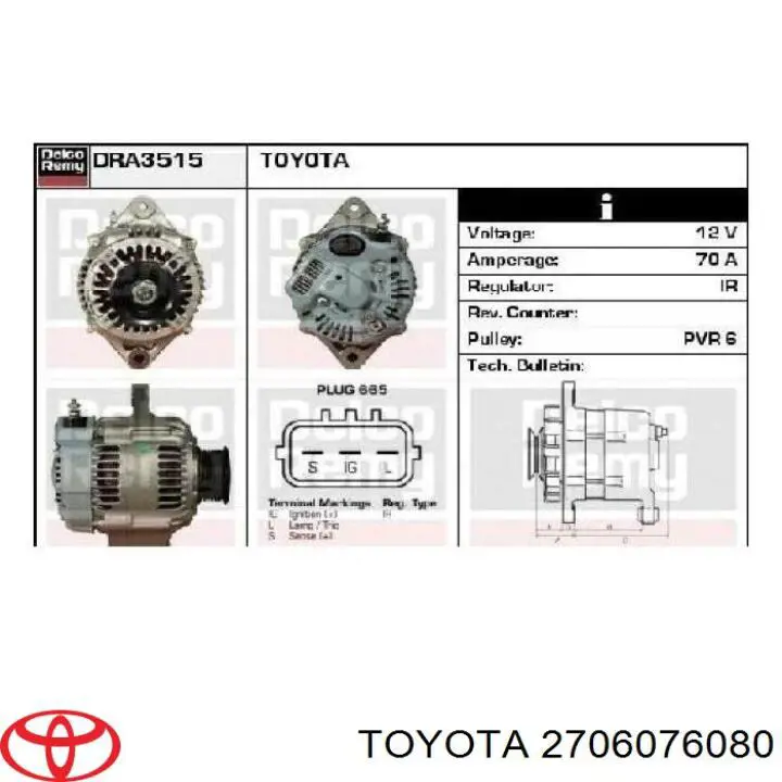 Alternador del motor Toyota 2706076080 precio, desde 273,87 EUR
