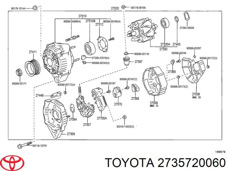 2735720060 Toyota alternador diodo puente rectificador