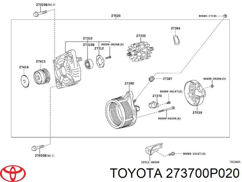 273700P020 Toyota escobilla de carbón, alternador