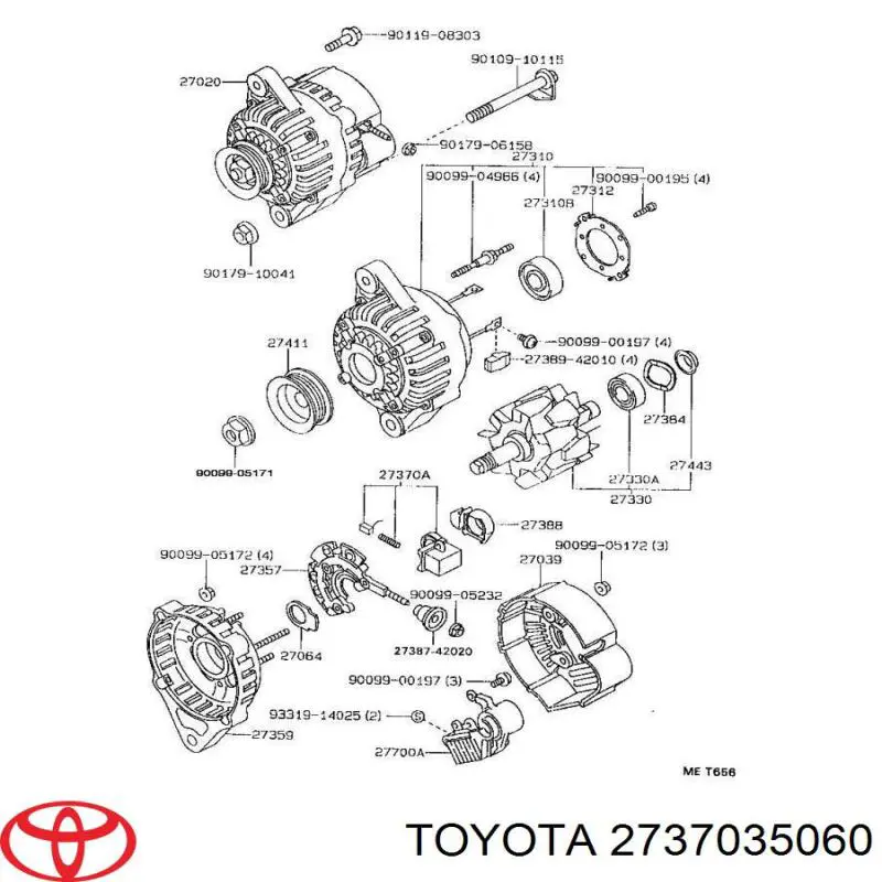 2737035060 Toyota soporte, escobillas de carbón, alternador