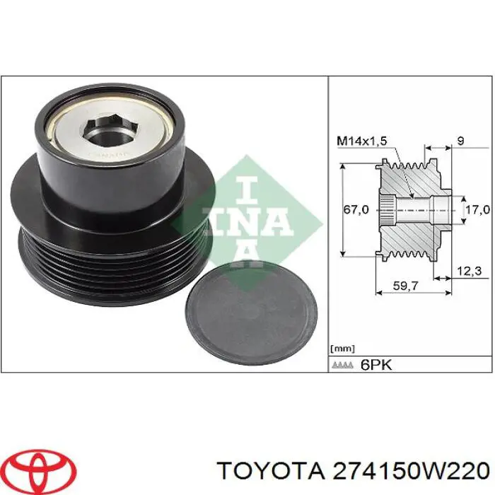 Polea rueda libre Toyota 274150W030 precio, desde 53,09 EUR