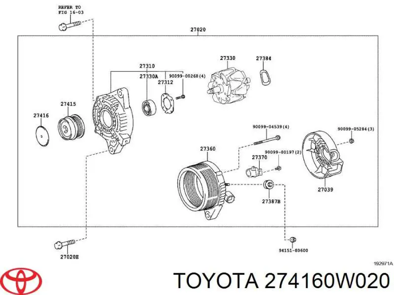 274160W020 Toyota polea del alternador
