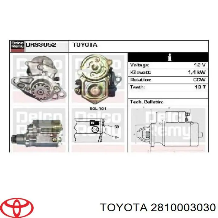 Burro de arranque  Toyota 2810003030 precio, desde 101,19 EUR