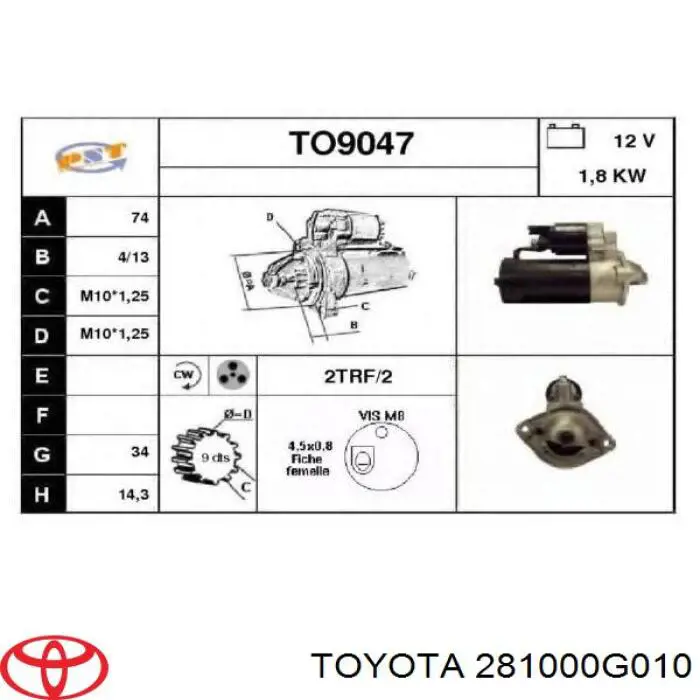 Burro de arranque  Toyota 281000G010 precio, desde 65,34 EUR