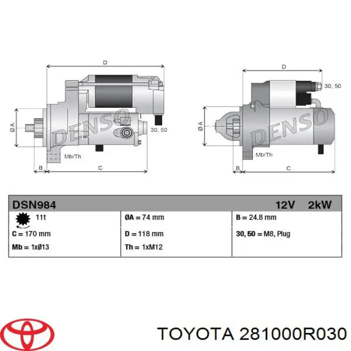 Comprar 281000R030 Toyota Motores de arranque