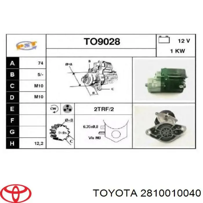 Motor de arranque 2810010040 Toyota