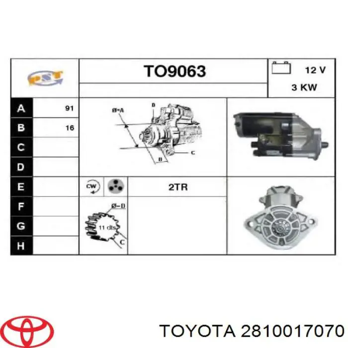 Comprar 2810017070 Toyota Motores de arranque