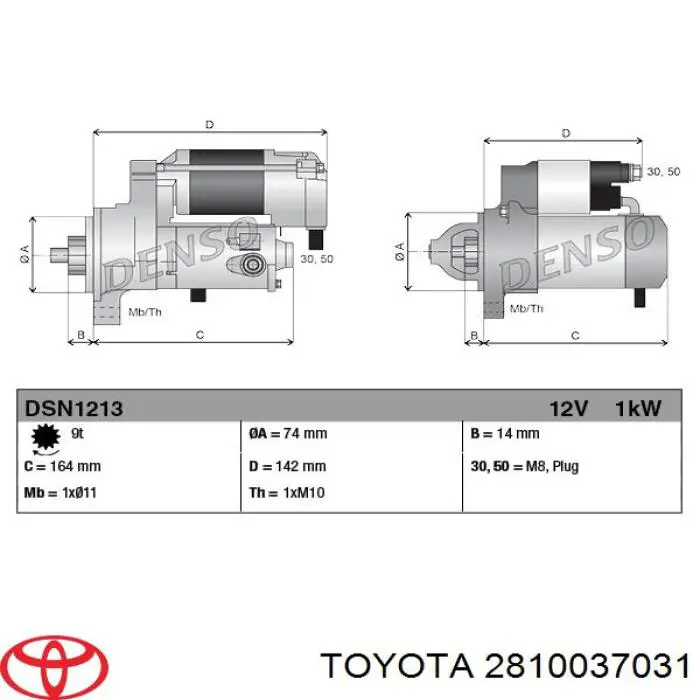 Motor de arranque 2810037031 Toyota
