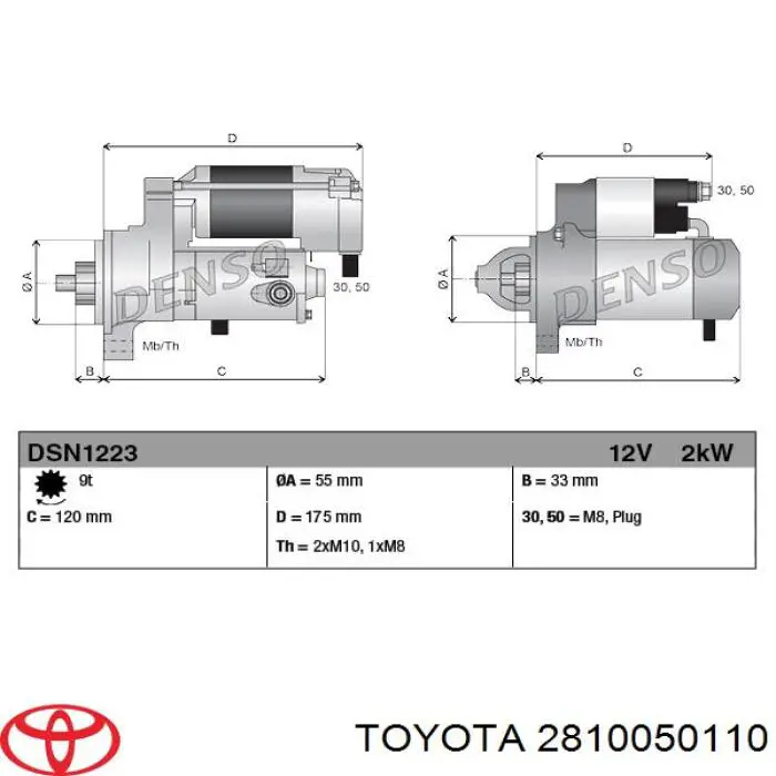 Burro de arranque  Toyota 2810050110 precio, desde 180,02 EUR