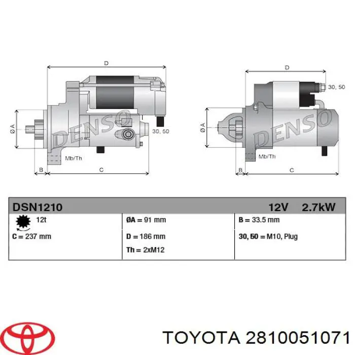 Burro de arranque  Toyota 2810051071 precio, desde 307,19 EUR