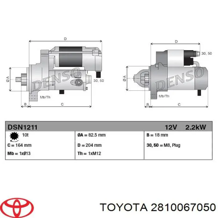 Motor de arranque 2810067050 Toyota