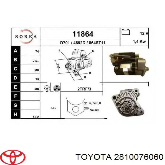 2810076060 Toyota motor de arranque