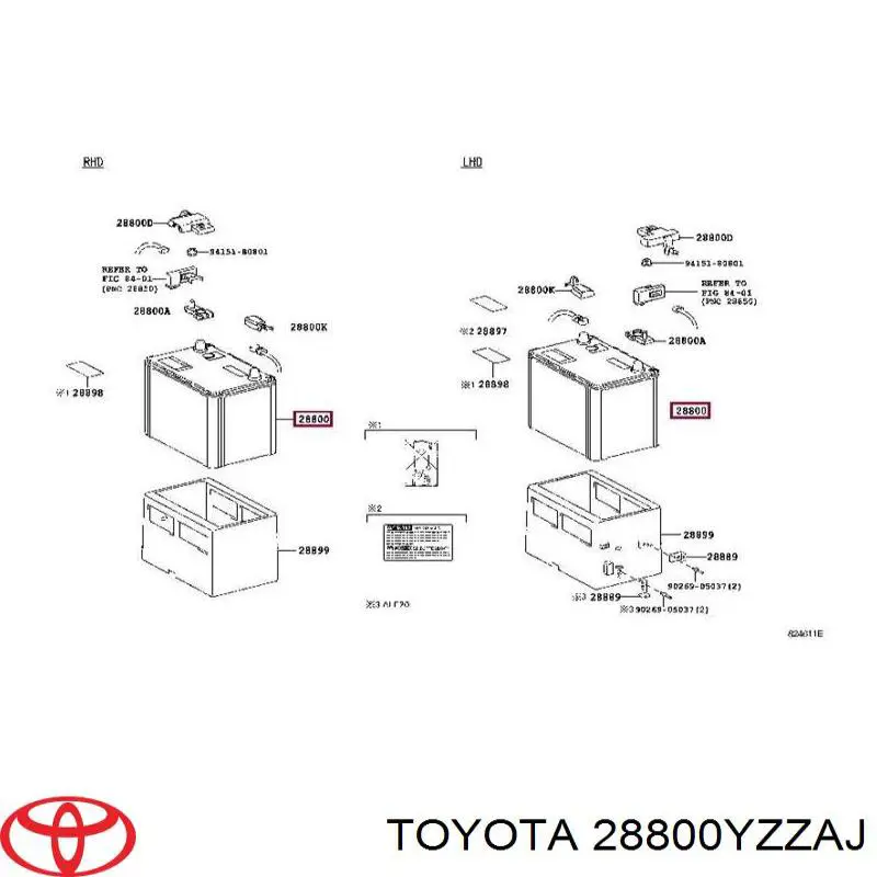 Comprar 28800YZZAJ Toyota Batería de coche