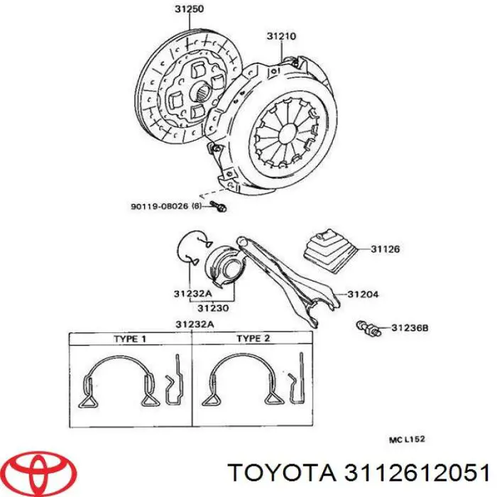 Bota de horquilla de embrague Toyota 3112612051 precio, desde 16,35 EUR