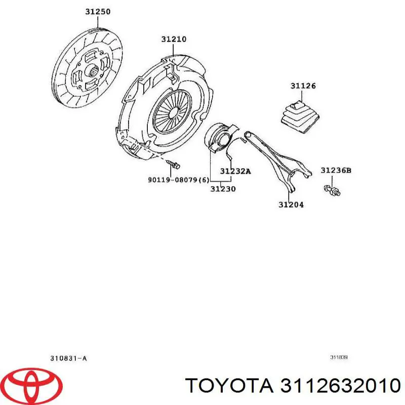 3112632010 Toyota bota de horquilla de embrague