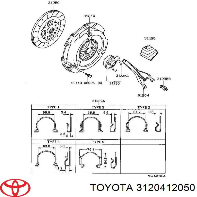Horquilla de embrague para Toyota Corolla (E8)