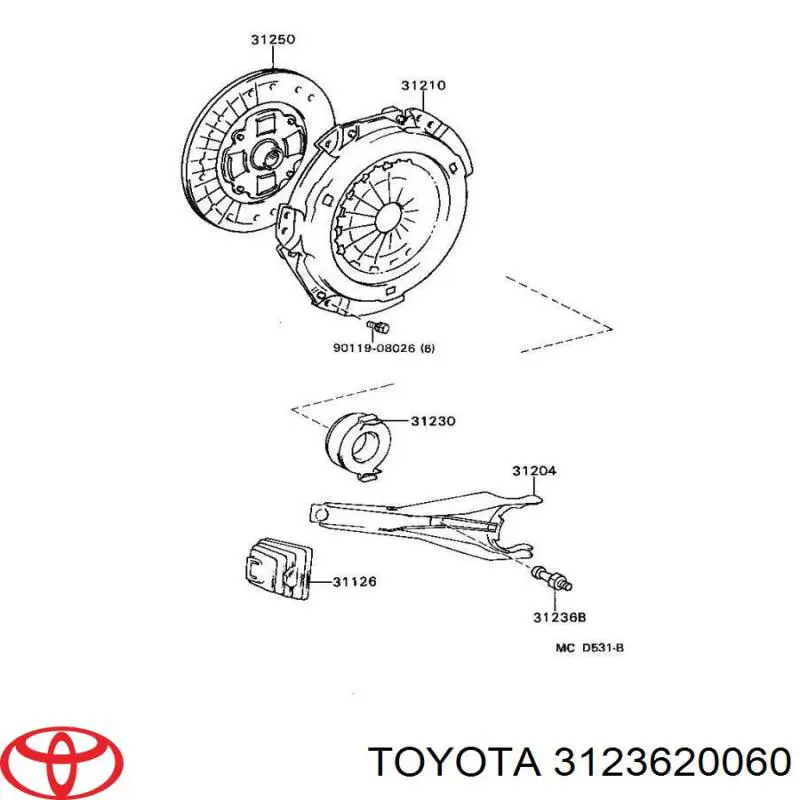 Eje de horquilla de embrague Toyota 3123620060 precio, desde 12,39 EUR