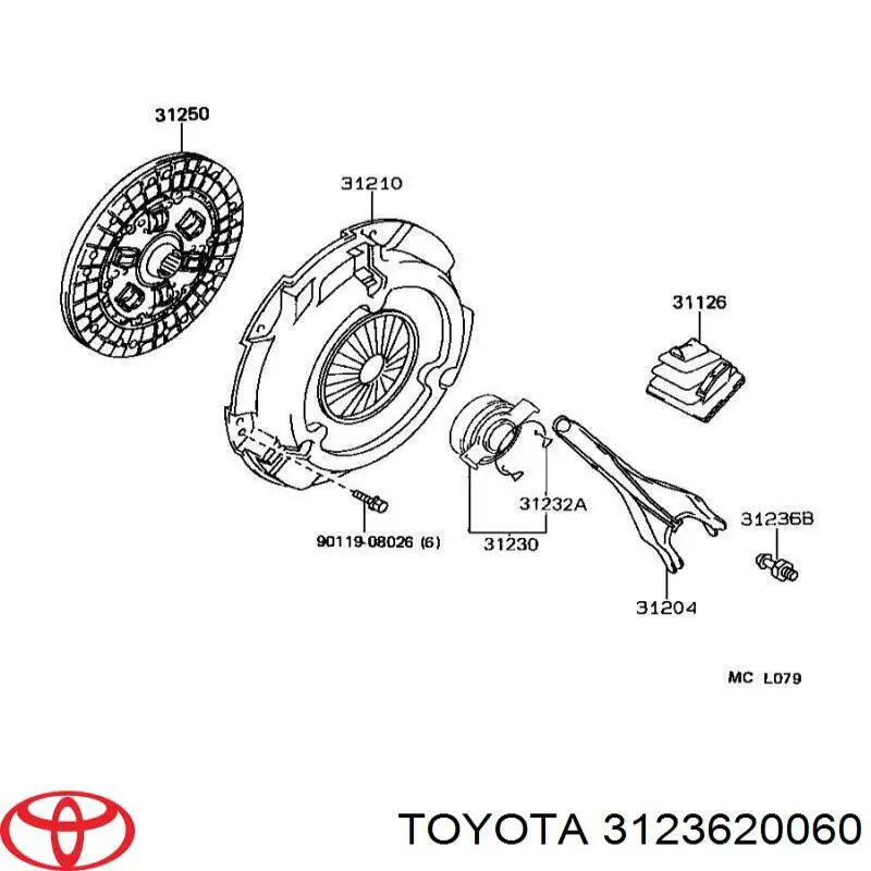 3123620060 Toyota eje de horquilla de embrague