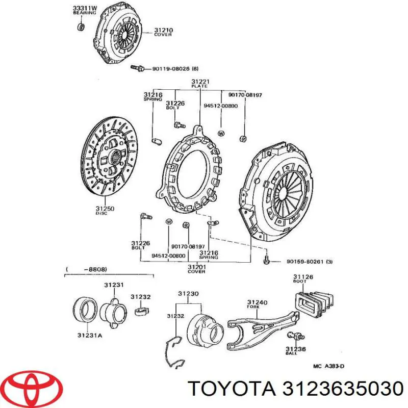 3123635030 Toyota eje de horquilla de embrague