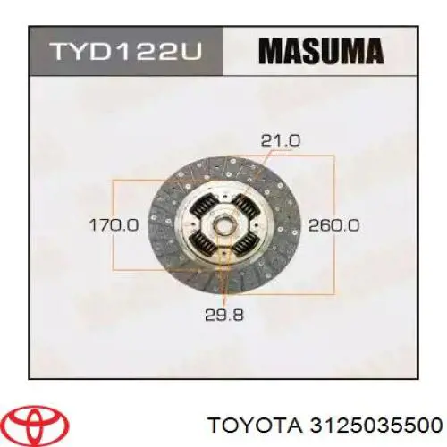 3125035500 Toyota disco de embrague