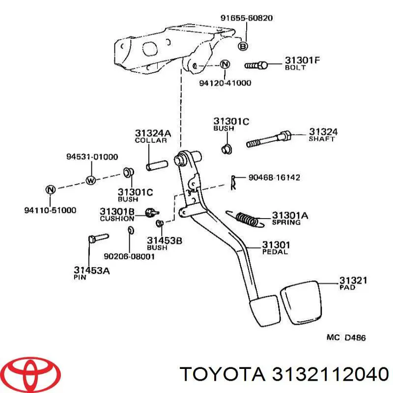 Revestimiento del pedal, pedal de embrague Toyota Corolla (E8)