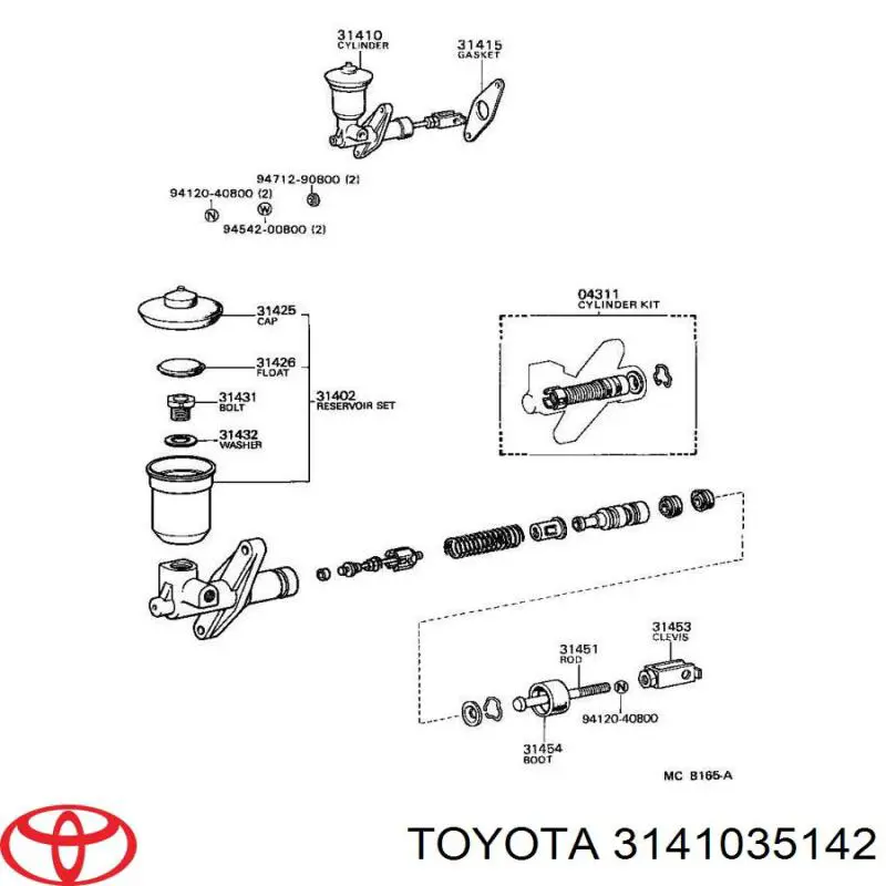 Cilindro maestro de embrague 3141035142 Toyota