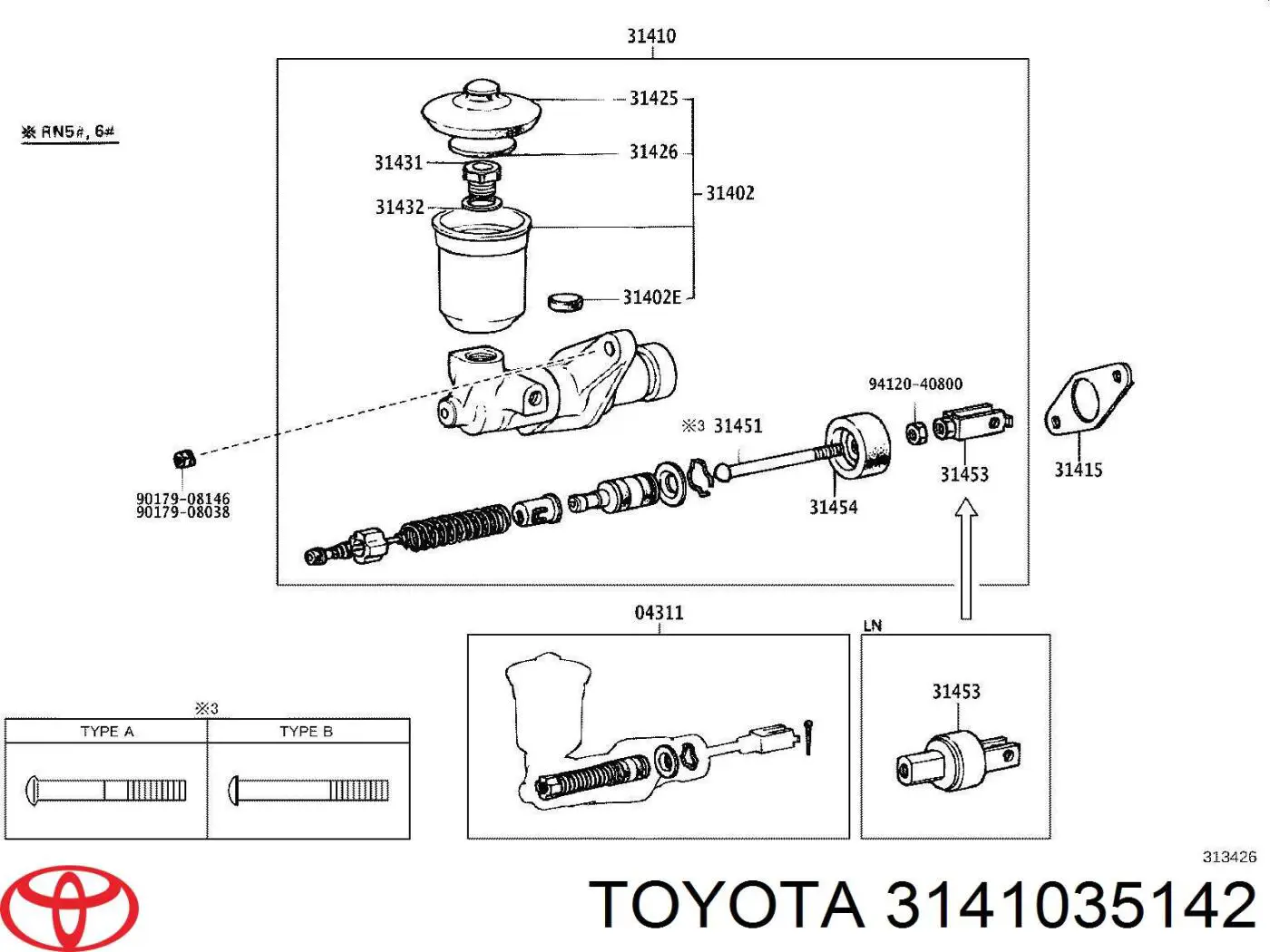 3141035142 Toyota cilindro maestro de embrague