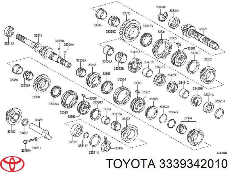 3339342010 Toyota embrague sincronizador, carrera exterior 5ta marcha