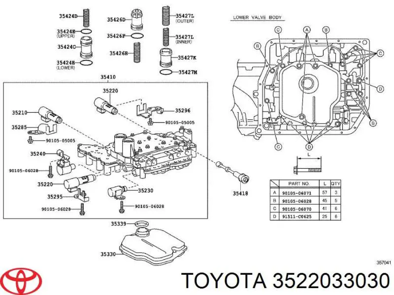 3522033030 Toyota solenoide de transmision automatica