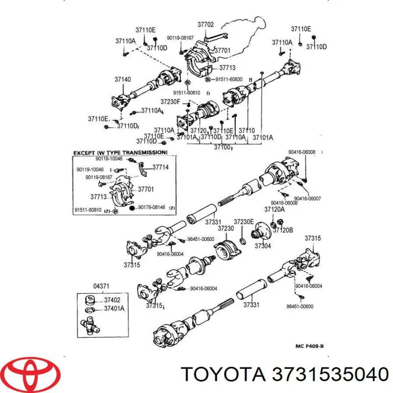 Comprar 3731535040 Toyota Brida delantera del eje de transmisión